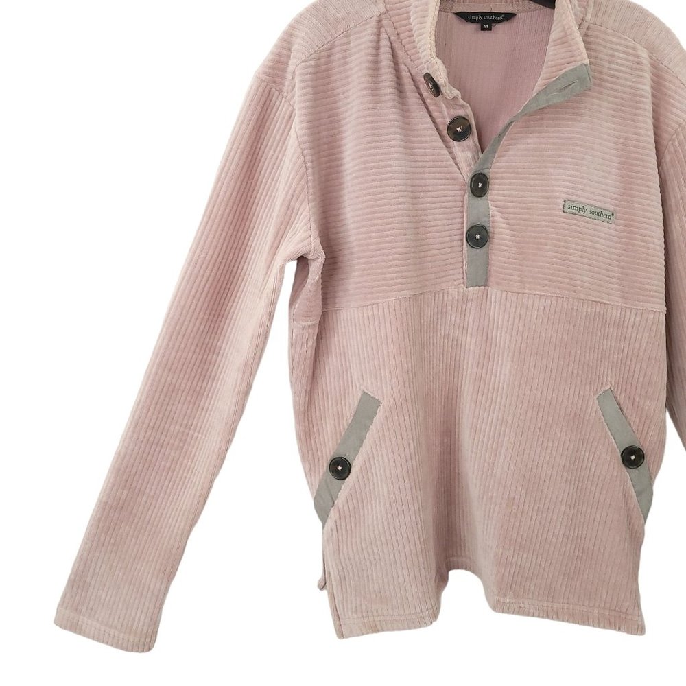 Simply Southern Velour Corduroy Pink Mauve Pullover Top Womens M Long Sleeve - Picture 12 of 16